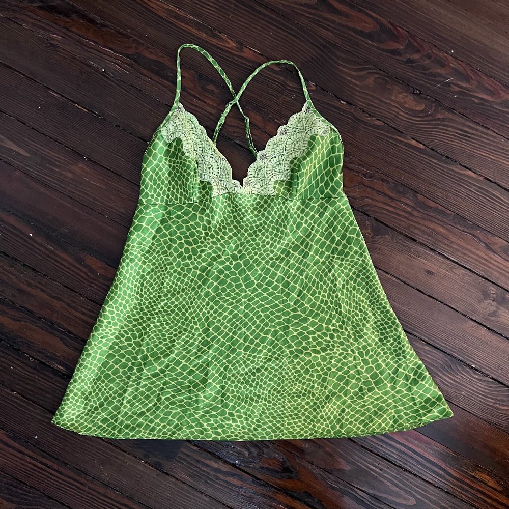 Vintage Victorias Secret Satin Lace Nightgown Nightie Chemise Slip Green Sz S